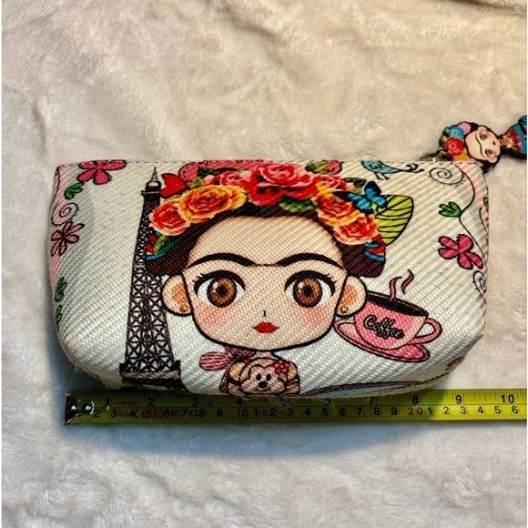 Frida Kahlo Bag Cream Textured Clutch Frida Print Zipper Pull Morelia Mexico - Picture 10 of 11